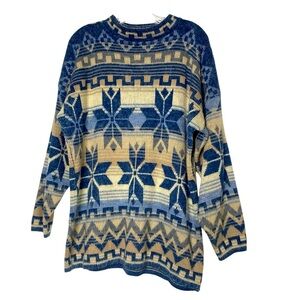 Needles and yarn vintage 90’s Cosby style soft blue/beige sweater-Size Large
